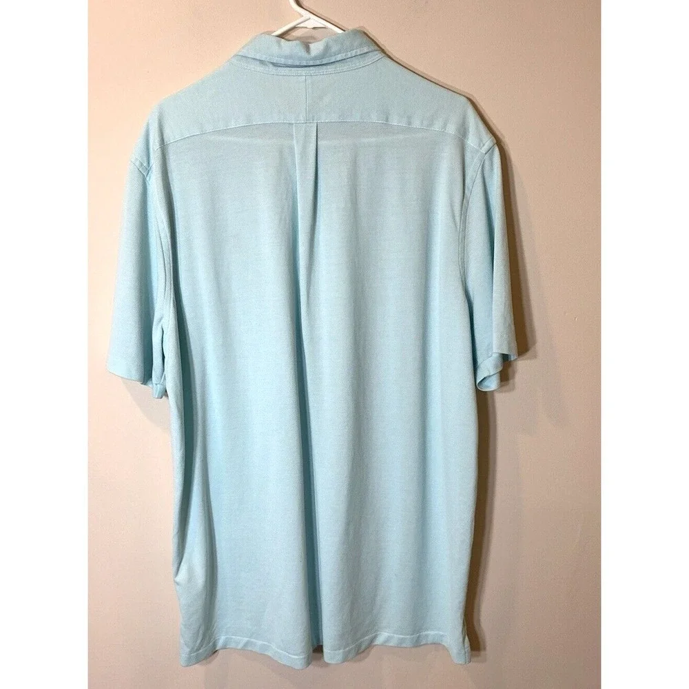 Ralph Lauren Knit Oxford‎ Shirt Mens XL Aqua Blue Short Sleeve Cotton Flesh Pony